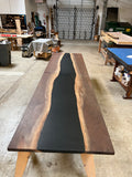 Walnut epoxy resin table pair wide river