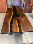 Walnut and black resin paired tables