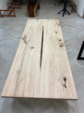 Oak dining table with custom oak base