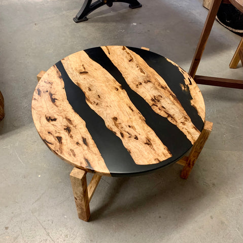 Round Hickory and Epoxy Cocktail Table